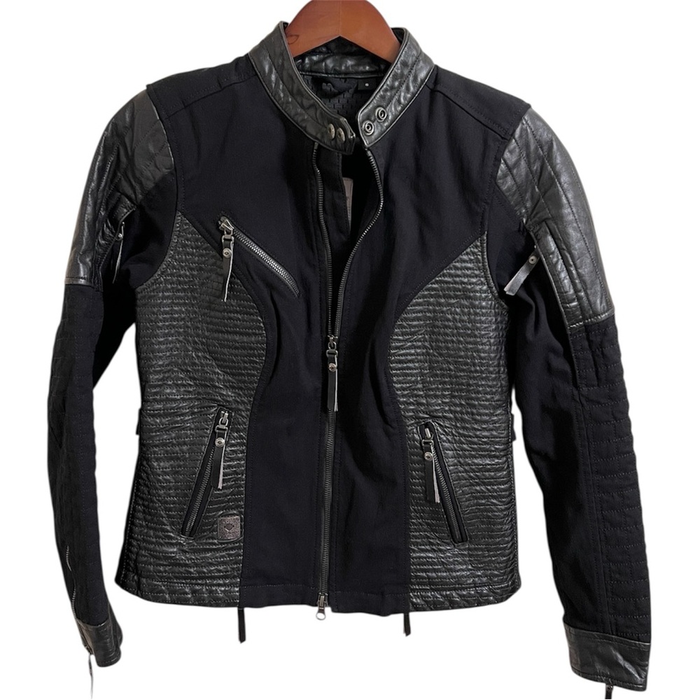 Harley-Davidson Black Gray Canvas Leather Brookside Riding Jacket Vent Zip Small